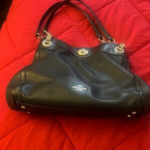 Coach Black Leather Shoulder Bag with Gold Accents